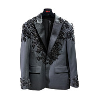 Veste de Costume de Banquet Sur Mesure Style Français Faite à la Main, Simple Boutonnage, Broderie de Perles et de Paillettes, Col Cranté
