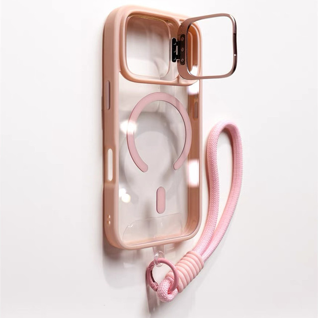 Clear Magnetic Shockproof Phone Cover with Anti-Yellowing Lens and Lanyard Frame Kickstand for iPhone 17 Pro Max/16/15/14/13/12