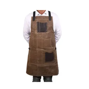 Tablier de restaurant en cuir, imperméable, avec sangle en cuir, pour hommes et femmes, toile personnalisée, pour cuisine et soudage