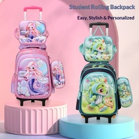 Nouveau style – Sac à dos à roulettes en nylon effet gaufré pour école primaire, ensemble trois pièces à thème dessin animé, pour les classes 3-6, en polyester