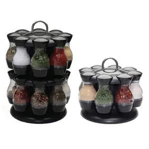 8pcs 회전 Cruet 조미료 조미료 항아리 세트 향신료 후추 스프레이 병 주방 스토리지 랙 주최자 소금 셰이커 홀더