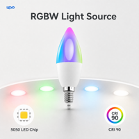   Lampe à bougie intelligente RGBW double mode 5W 270lm LED E14/E27 AC85-265V 120 °   Lumière décorative Beam CRI 90 avec contrôle par application 10M