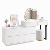 Ensemble de coiffeuse moderne avec miroir LED Cloud, table de toilette extensible avec commodes pour chambre à coucher