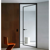 Porte à battant extérieure de luxe en alliage d'aluminium, cadre fin, coupe-vent, design mi-siècle, double battant, pour appartement et supermarché