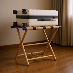 Estante plegable de bambú para equipaje, solución de almacenamiento portátil y duradera de 24,4x16,5x19,9 pulgadas para muebles de hotel - Product Image 2