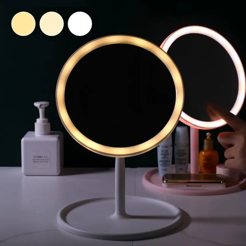 Stock Hot Sale Makeup Mirror With Led Light And 5X Magnifying LED Desktop Makeup Mirror USB Charging