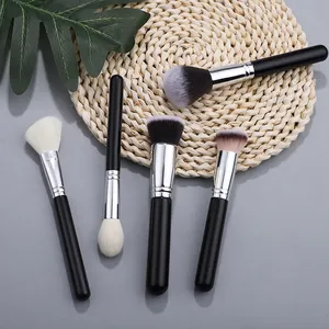 Juego de brochas de maquillaje cosmético de etiqueta privada, negro, 15 Uds., pelo Natural, mango de madera, base, rubor, cejas, delineador de ojos, juego de brochas