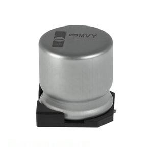 Condensador de Aluminio EMVY101GRA101MKE0S de Montaje Superficial, 100uF, 20%, 100V, SMD, 100 uF, Canal del Fabricante - Product Image 1