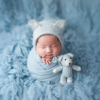 Gris bébé garçon tenue nouveau-né photographie accessoires tricoté Mini renard ours Lion posant Animal jouet bébé Photoshoot lapin lapin cochon