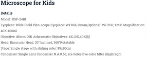 子供のためのSCIEDU XSP-24B1化合物顕微鏡40X-1000X生物株無料平面スコープ学生化合物顕微鏡 - Product Image 5