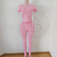 Ensemble deux pièces décontracté en coton côtelé avec logo personnalisé pour femmes, vente en gros, chemise à col rond et leggings, vêtements de détente pour femmes