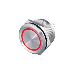 Ultrafino 25mm IP67 1no1nc pin terminal anillo rojo LED 12 voltios pulsador momentáneo microinterruptor