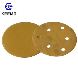 yellow aluminum oxide hook and loop sandpaper abrasive polishing sanding round sand paper disc