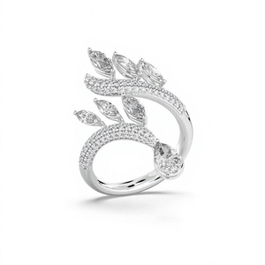 Anillo de cóctel abierto de oro de 14K con diamantes cultivados en laboratorio de 1.75 CTW en forma de marquesa y pera, diseño de hoja, anillo llamativo para mujer, venta al por mayor - Product Image 2
