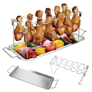 Estante para pollo 2026, parrilla para barbacoa, soporte plegable <span class=keywords><strong>de</strong></span> acero inoxidable para <span class=keywords><strong>baquetas</strong></span>, soporte para asador con bandeja <span class=keywords><strong>de</strong></span> goteo - Product Image 1
