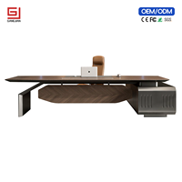 Bureau de direction de luxe en bois, grand bureau de direction moderne en forme de L, mobilier de bureau avec rangement