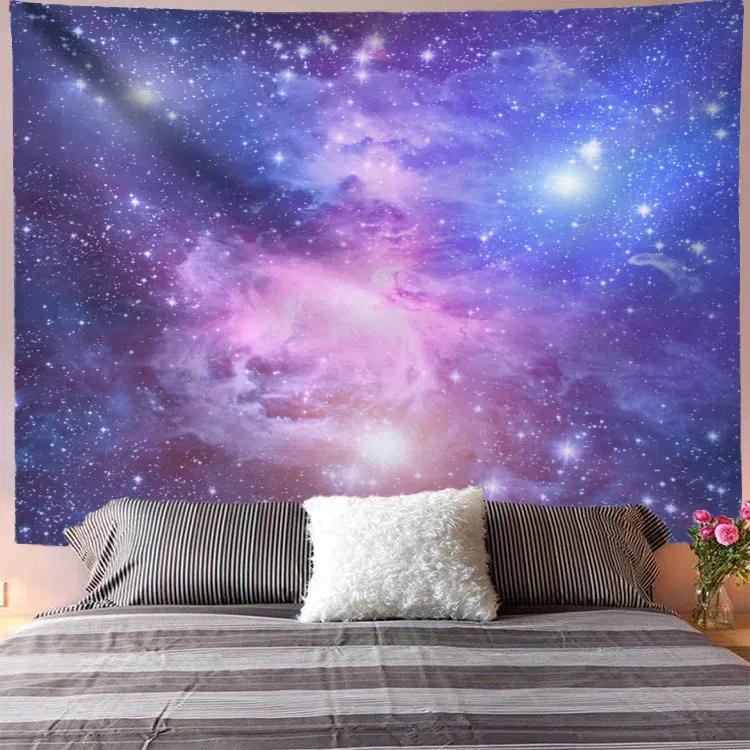 High Quality Blue Starry Sky Custom Printed Wall Tapestry For Living Room Backdrop