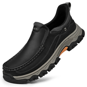 Mocassins pour hommes en cuir PU rétro britannique, à enfiler, semelle en caoutchouc antidérapante, doublure en peluche, chaussures décontractées de travail - Product Image 6