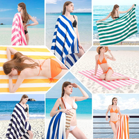 Serviettes de plage personnalisées pour femmes avec nom personnalisé, sans sable, séchage rapide, microfibre de haute qualité, rayées roses avec logo