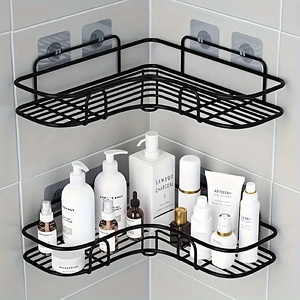 Organizador de Baño Triangular de Metal de un Solo Nivel, Largo, Sin Perforaciones, para Montar en la Pared, Multifuncional - Product Image 1