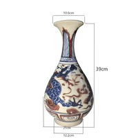 Vase en porcelaine rouge, bleu et blanc sous glaçure haute température, motif dragon chinois fait main, vase Guanyin pour la décoration intérieure et la collection