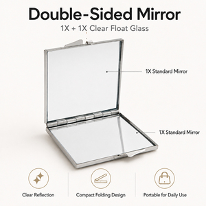 Miroir compact carré jaune avec strass, cadre en métal chromé, double face 1X, miroir de maquillage de poche en verre flotté HD, vente en gros - Product Image 4