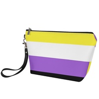 Trousse de Maquillage de Voyage en PU Personnalisée Thème Arc-en-ciel Non-Binaire Gay pour les Voyages, le Rangement de Cosmétiques de Salle de Bain et l'Inventaire de Détail