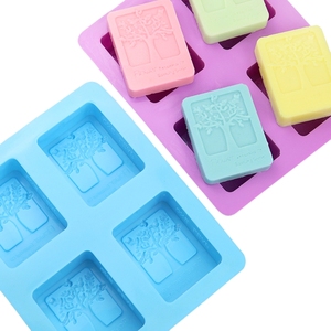 Molde de jabón ovalado de árbol de silicona feliz de 4 cavidades casero DIY y molde para hacer jabón Moules en silicona para Savon - Product Image 5