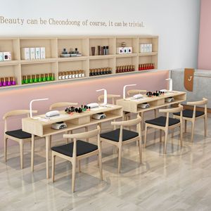 Mesa de Manicura Moderna Minimalista de Madera, Estilo Nórdico, con Bandeja de Almacenamiento, Estación de Trabajo Profesional de Doble Capa para Salón de Belleza - Product Image 2