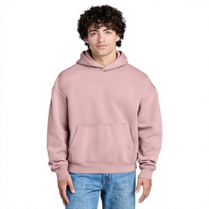 Vente en gros de sweats à capuche surdimensionnés pour hommes avec logo personnalisé, de haute qualité, en molleton rose délavé, avec poche kangourou, vêtements streetwear - Product Image 1