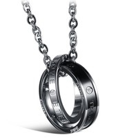 Personnalité de la mode en acier inoxydable Double Zircon anneau cercle pendentif collier de Couple personnalisé avec nom