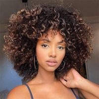 Perruques sans colle en cheveux humains fabriquées à la machine, couleur piano, bouclées crépues, en cheveux humains vietnamiens bruts, sans dentelle