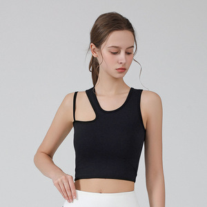 Women's Yoga Cropped Tank Top Scoop Neck Seamless Cutout Design Breathable Skinny Fit Spandex/Polyester Blend Athletic Top - Product Image 3