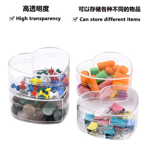 Heart Shaped <b>Clear</b> Plastic Storage <b>Box</b> 6Cm Flat Sided For Office Supplies And Candy Decorative Organizers - Product Image 5