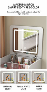 Tùy chỉnh esquina dài Gỗ trang điểm vanities escritorion cạnh giường ngủ đầu giường bàn Vanity bàn trang điểm với thắp sáng gương và phân - Product Image 4