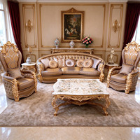 Ensemble de canapés et fauteuils de style baroque européen en bronze et tissu satiné, avec fauteuil trône à dossier haut, pour salon principal, hôtel et salon.