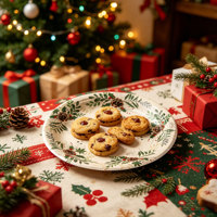 24 Assiettes en Papier Modernes de 10 Pouces à Motifs Pomme de Pin et Aiguilles de Noël, Vaisselle Jetable pour Décorations de Fêtes et Réunions Familiales