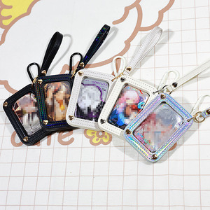 Porte-clés protecteur de badge carré transparent, porte-carte photo en PU découpé au laser, étui de présentation de carte d'identité, accessoires de sac, logo personnalisé - Product Image 1