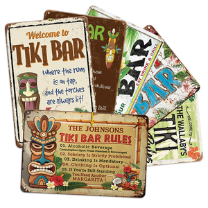 Usine En Gros <span class=keywords><strong>Cocktail</strong></span> Tiki Bar Tin Signes Alcool Vintage Imprimé Métal Art Martini Publicité Bar Pub Décoration - Product Image 1