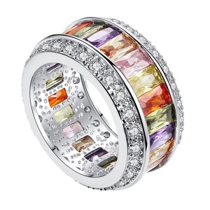 Copper Rainbow Baguette CZ Spinner <b>Ring</b> Full Eternity Band for Women High Quality Copper Base Rainbow <b>Crystal</b> Fidget <b>Ring</b> Wholes - Product Image 1