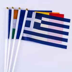 מותאם אישית מודפס 14cm קטן הלאומי פוליאסטר חגגה דגל יוון יד דגל