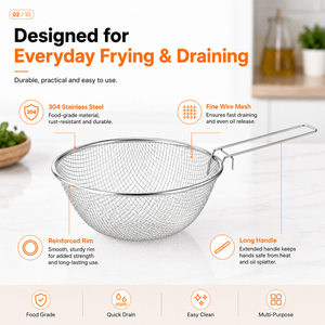 Panier de cuisson en acier inoxydable à mailles fines avec longue poignée pour usage quotidien en cuisine - Product Image 5