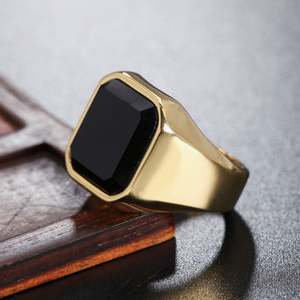 Anillos de Ónix Negro para Hombre, Anillos de Acero Inoxidable con Ágata Cuadrada, Anillos de Moda para el Dedo Anímero, Joyería Masculina - Product Image 3