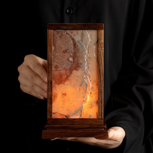 Lámpara de Mesa de Roca Inspirada en el Zen, Marco de Ébano, Base para Bombilla E27, Adorno Decorativo para Ceremonia del Té - Product Image 1