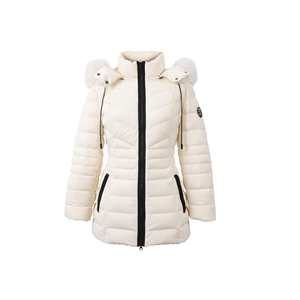 Chaqueta Acolchada de Plumas de Ganso Blanco Personalizada con Cremallera para Mujer y Cuello de Piel de Zorro, Abrigo Puffer Blanco para Mujer OEM - Product Image 1