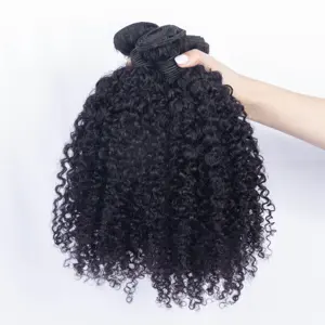 Hot Selling 100% Raw Brazilian Hair Afro Curly Four Ayye Double Drawn Human Hair Bundles With Closure