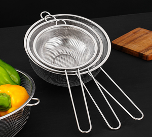 Aplicación de cocina <span class=keywords><strong>Colador</strong></span> punzonado de <span class=keywords><strong>acero</strong></span> <span class=keywords><strong>inoxidable</strong></span> <span class=keywords><strong>con</strong></span> mango para cocinar Retirar de la sartén - Product Image 2