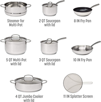Batterie de cuisine en acier inoxydable 18/10 de qualité commerciale, 12 pièces, avec logo personnalisé OEM, compatible induction, fond à liaison par impact, comprenant une cocotte vapeur et une casserole