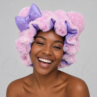 Bonnet de nuit en peluche à oreilles d'animaux mignonnes avec paillettes, grand diamètre 35 cm, doux et chaud pour l'hiver, doublé en satin pour cheveux naturels
