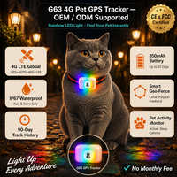 Traceur GPS étanche 4G pour animaux de compagnie G63 APP en temps réel chien chat surveillance de l'activité de la santé localisateur GPS avec lumières LED de couleur